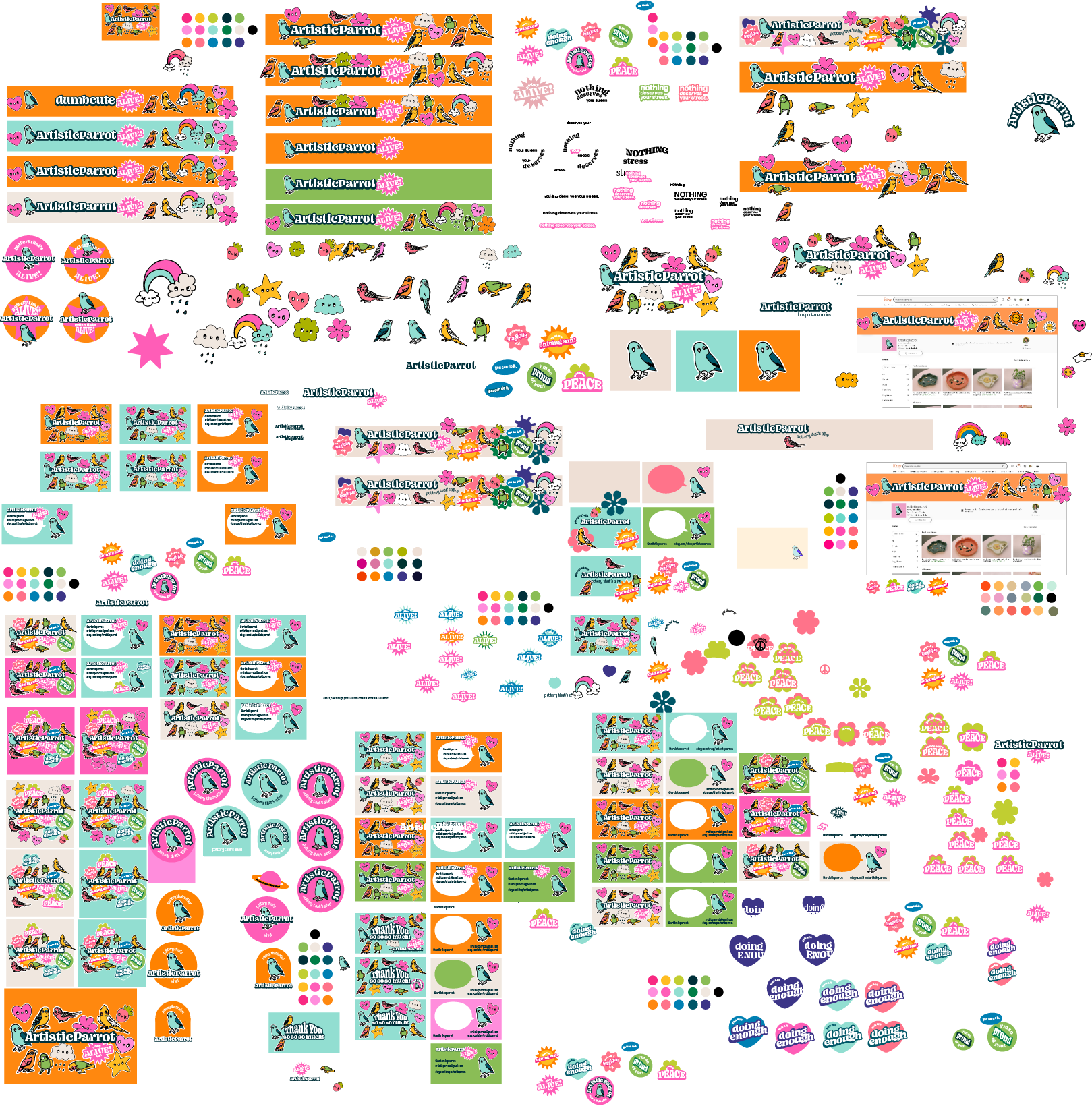 Chaotic Illustrator file with brand identity iterations