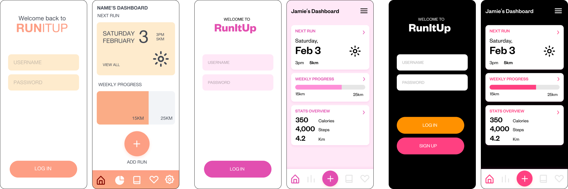 three interface versions progressing from low fidelity to high fidelity mockups